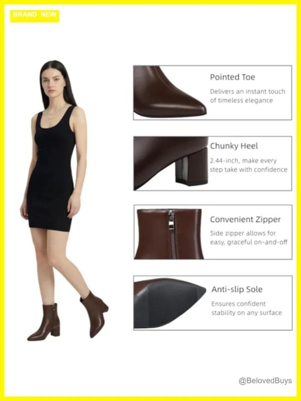 Women's Ankle Boots Pointed Toe Chunky Block Heel Short Booties